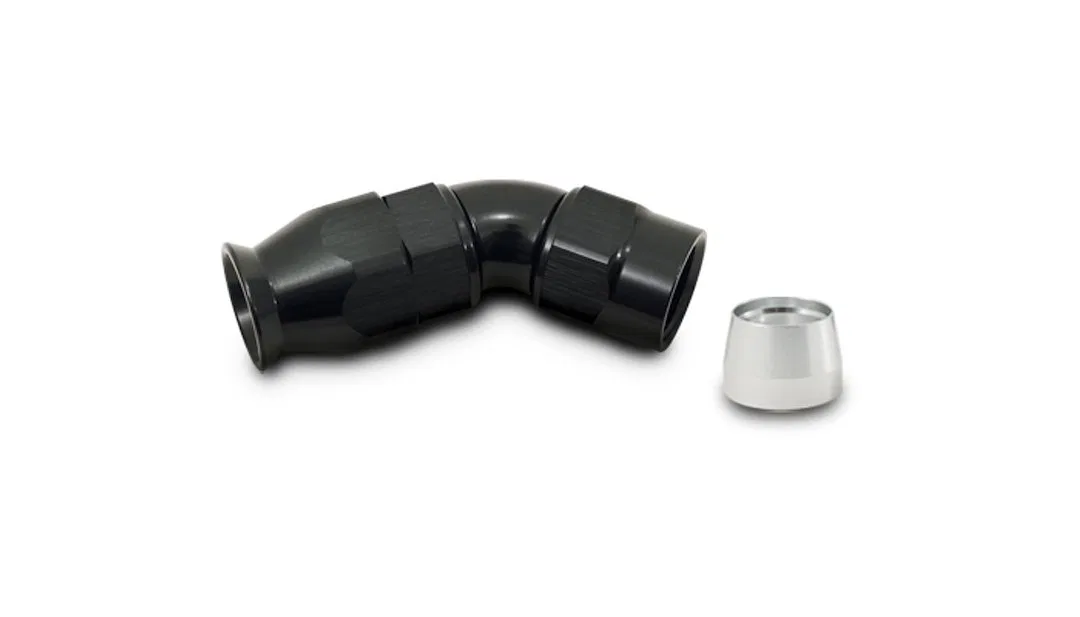 28403 – VIBRANT Hose End Fitting, -3AN 45 Degree Bend High Flow Hose End Fitting for PTFE Lined Flex Hose Black Alumi...